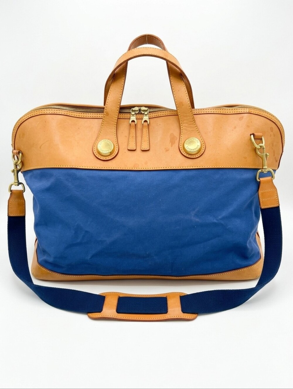 Vintage Dooney & Bourke Blue Canvas And Leather Weekender Travel Bag